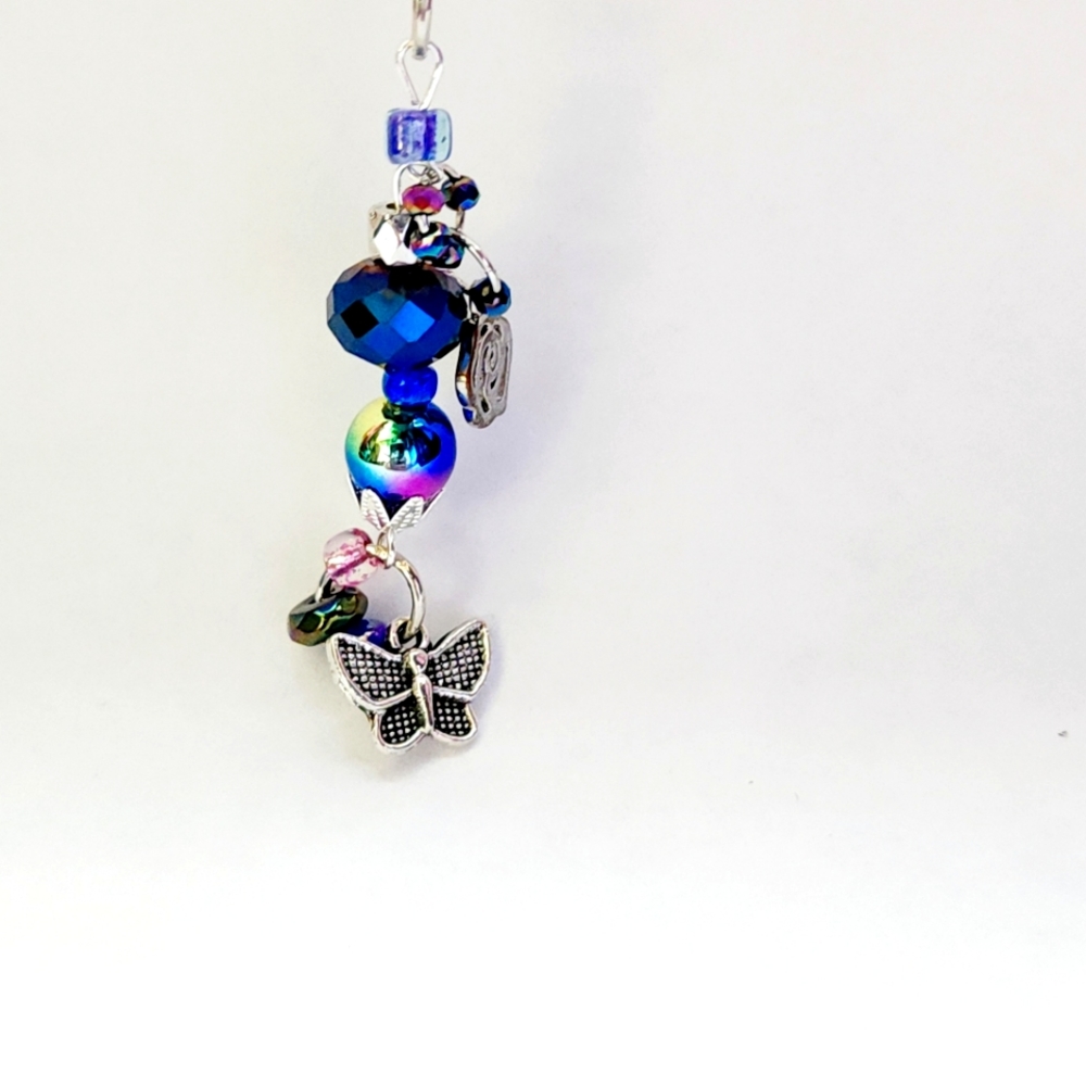 Hand-crafted  necklace pendant blue metallic Crystals glass butterfly charm